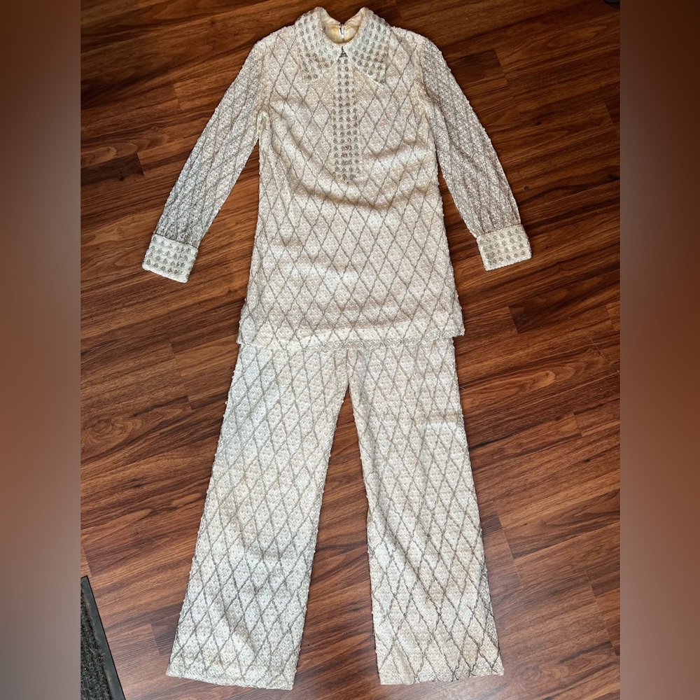 1960’s Pearl and Glass Beaded Lace Pantsuit